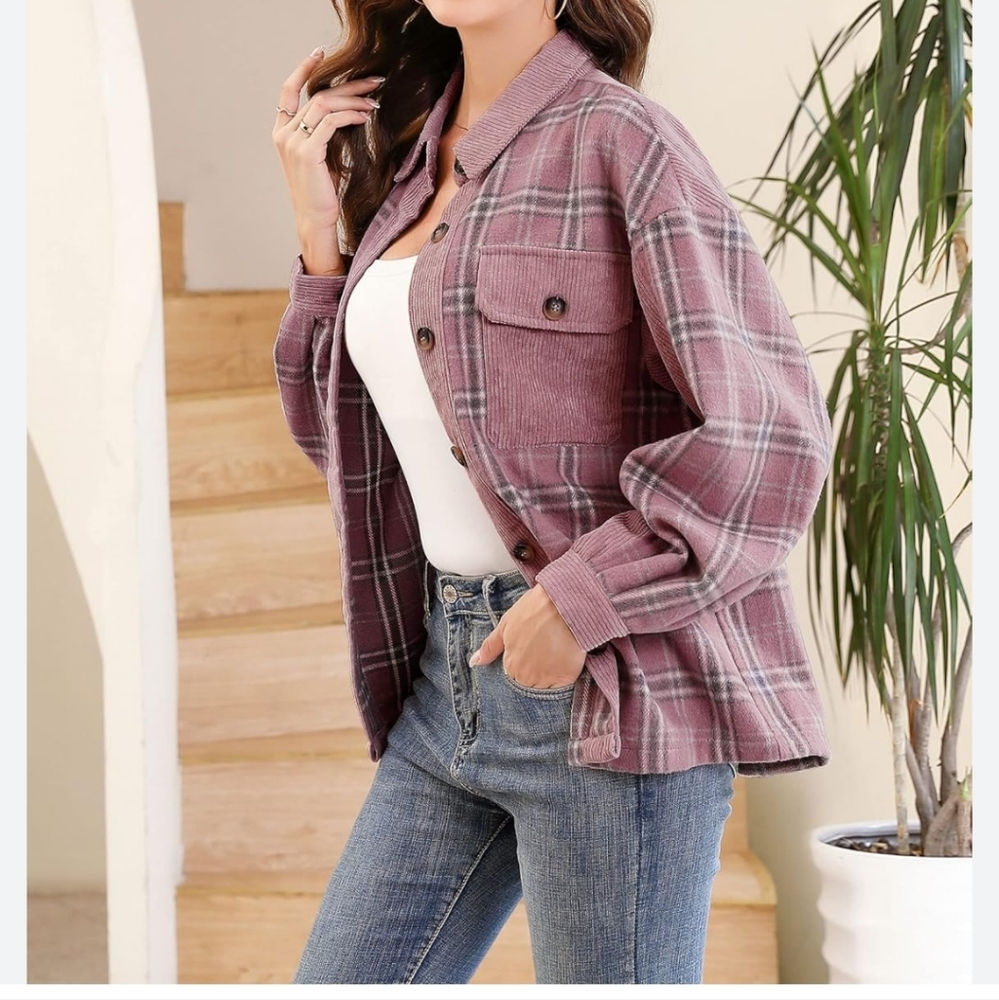Kojooin Shacket Top With  Corduroy Pattern.